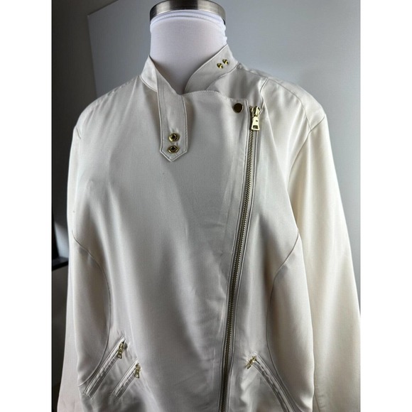 Apt. 9 Moto Jacket Birch Cream Gold Accents Lined Zip Lightweight Plus Size 3X - Picture 3 of 10
